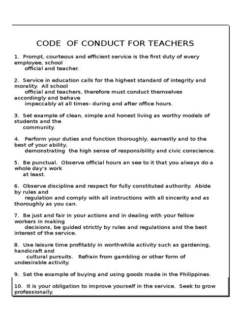 csdnb code of conduct for teachers